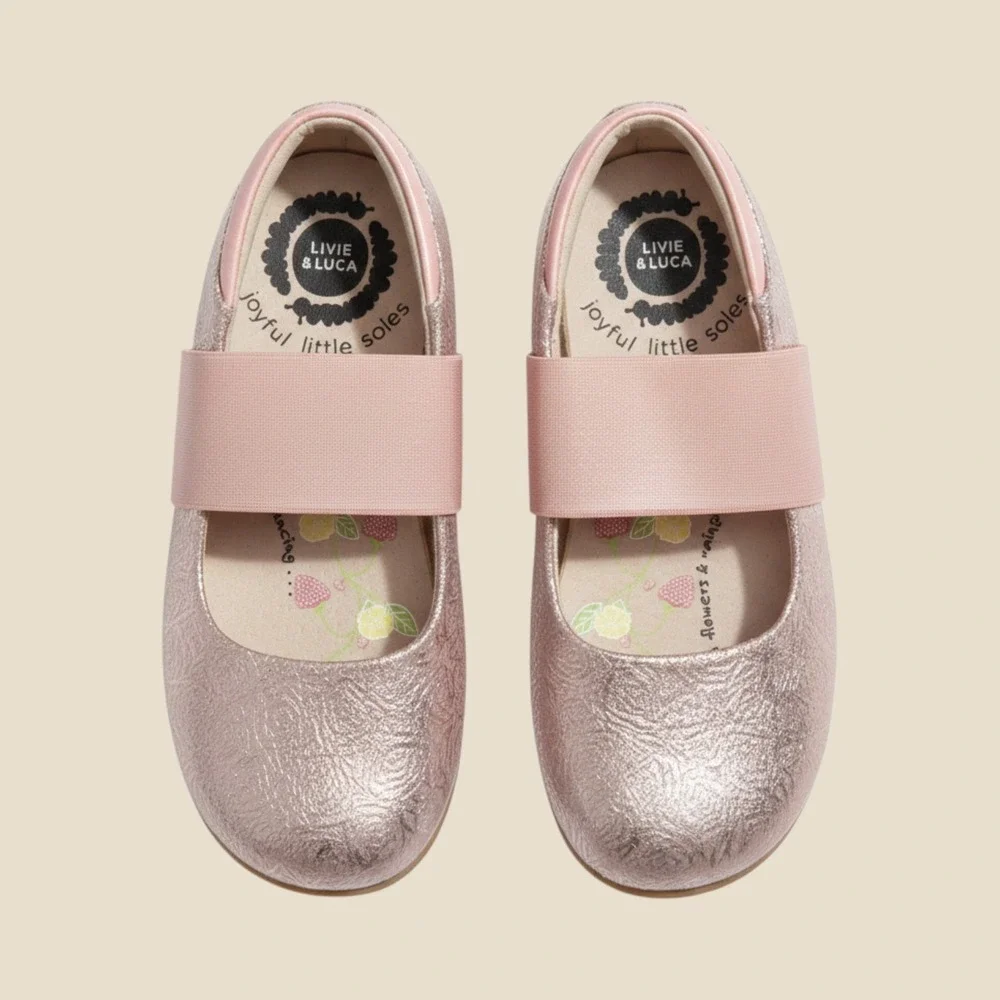 Livie & Luca Bella Pink Rose Metallic Floral Mary Jane Shoes Kids Size 10 L14116